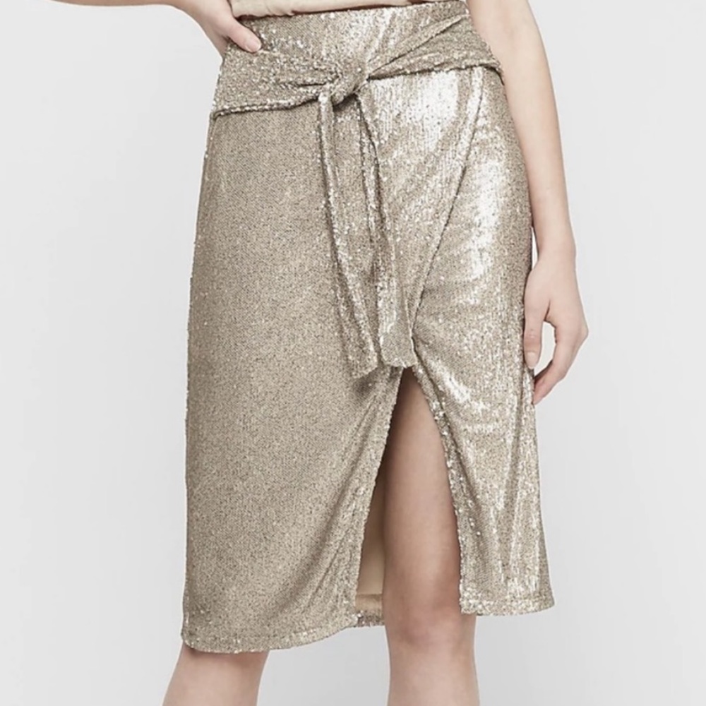 NWT Express Gold Sequin Wrap Skirt